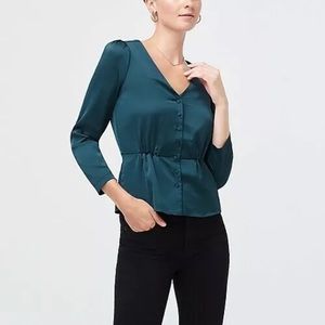 J. Crew | Satin Crepe Button-Front Peplum Blouse